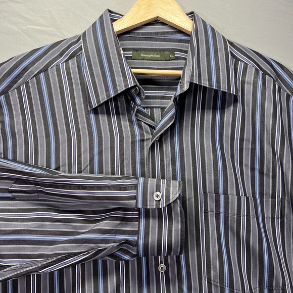 Ermenegildo Zegna Shirt Mens XL Blue Striped Dress Preppy Cotton Button Up - Picture 1 of 9